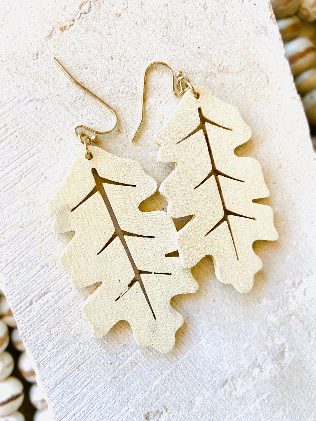 Laser Cut Leaf Earrings IVORY