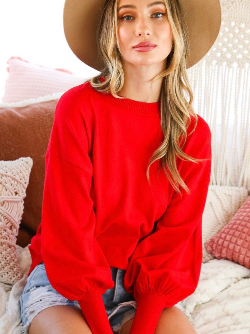 Kaylee Balloon Long Sleeve Sweater RED