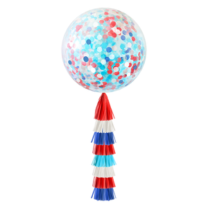 Jumbo Confetti Balloon & Tassel Tail - RED WHITE BLUE