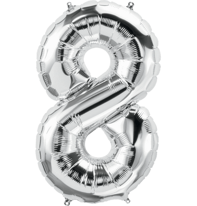 34" Jumbo Number 8 Silver Foil Balloon