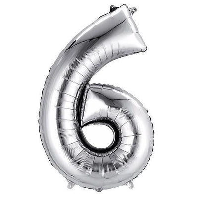 34" Number 6 Silver Foil Balloon